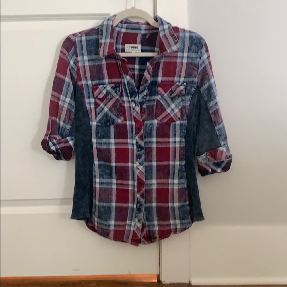Plaid denim button up